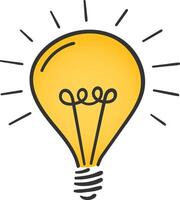 Hand drawn yellow lightbulb on white background, solution, idea concept vector
