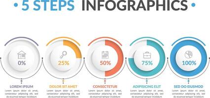 Infographic template with five round progress indicators, five steps infographics, workflow, process chart vector