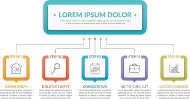 Infographic template with main idea and 5 steps or options, workflow, process chart vector