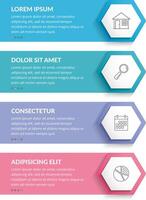 Infographic template with 4 hexagons with line icons, process chart vector