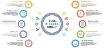 Infographic template with ten steps or options, workflow, process diagram vector