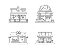Collection of Shop Building Illustrations in Doodle Style vector