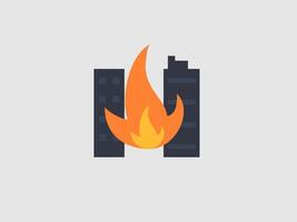 possibly a building fire or a more symbolic representation of urban unrest or disaster vector