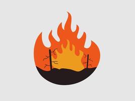 Two barren trees or branches stand within the fire vector