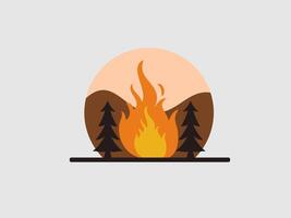 This image presents a stylized scene of a campfire within a mountainous landscape vector