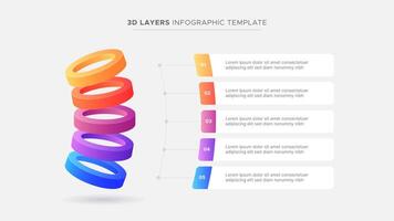 3D Circular Rings Five Layers Business Infographic Modern Design Template vector