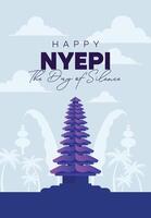Nyepi Balinese Day of Silence Concept with Gate and Temple Illustration, Poster Banner and Template. Bali's Hindu New Year Celebration in Indonesia. vector