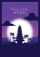Nyepi Balinese Day of Silence Concept with Gate and Temple Illustration for Poster Banner and Template. Bali's Hindu New Year Celebration in Indonesia. vector