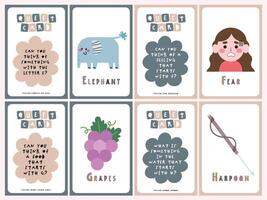 Interactive Printable Flashcards for Kids Learn the Alphabet A-Z and Vocabulary with Fun Illustrations vector