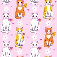 Seamless pattern with cute sitting cats with flowers. graphics vector