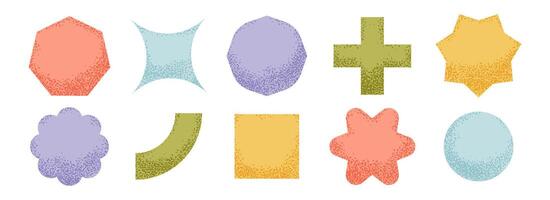 Noise sticker shape collection. Primitive geometric label element pack. Set of abstract dotted blank badges for price tag and sale promotion. Bright textured patch bundle. Design element set vector