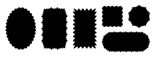 Black wave edge frame collection. Jagged scalloped border element set. Wavy undulate graphic design templates for decoration, banner, poster, sticker, badge, tag. Vintage bundle vector