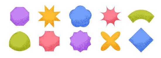 Noise sticker shape collection. Primitive geometric label element pack. Bright textured patch bundle. Set of abstract dotted blank badges for price tag and sale promotion. Design elements set vector