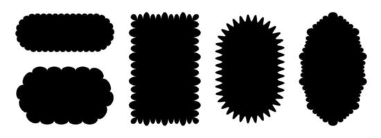 Various wave edge frame collection. Jagged scalloped border element set. Black wavy undulate graphic design templates for decoration, banner, poster, sticker, badge. Vintage bundle vector