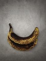 Two overripe bananas lying on gray surface in prague photo