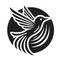 A stylized, black and white silhouette of a bird in flight. vector
