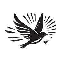 A stylized, black silhouette of a bird in flight against a white background. vector