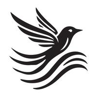 A bold, stylized graphic of a bird in flight against a circular background with horizontal stripes. vector