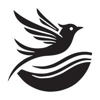 A bold, graphic image of a bird in flight, depicted in a stylized, black and white design. vector