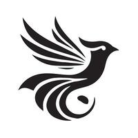 A stylized, black silhouette of a bird in flight, encircled by a circular border. vector