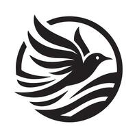 A stylized, black and white graphic of a bird in flight. vector