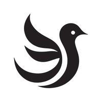 A simple, black and white graphic of a bird in flight against a circular backdrop. vector