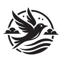 Black and White Stylized Bird in Flight vector