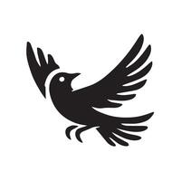A stylized, black and white vecto graphic of a bird in flight, set against a large circle. vector