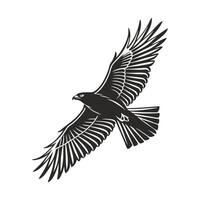 A stylized silhouette of a raven in mid-flight, wings outstretched. vector