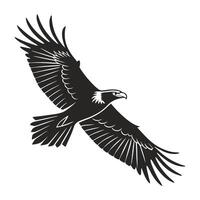 A striking, black and white silhouette of a raven soaring through the air. vector