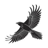 A bold, black and white vetor graphic of a raven soaring through the air. vector