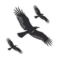 A bold, black and white vctor graphic of a raven soaring through the air. vector