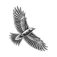 A stylized illustration of multiple birds, likely crows or ravens, in various stages of flight, arranged in a circular pattern against a clean white background. vector