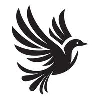 A stylized, black silhouette of a dove in flight against a pure white background. vector