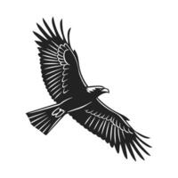 A bold, black and white silhouette of a bird, likely an eagle or hawk, soaring through the air. vector