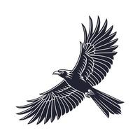 A striking, stylized silhouette of a parrot in flight against a plain white background. vector