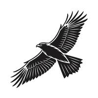 A striking black and white silhouette of a bird of prey, likely an eagle or hawk, soaring in flight against a pure white background. vector
