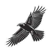 A bold, black-and-white silhouette of a raven soaring through the air. vector
