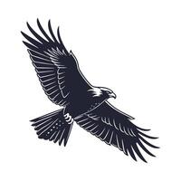black and white silhouette of an eagle in flight. vector