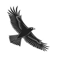 A striking silhouette of an eagle soaring through the air, rendered in a classic, vintage style. vector