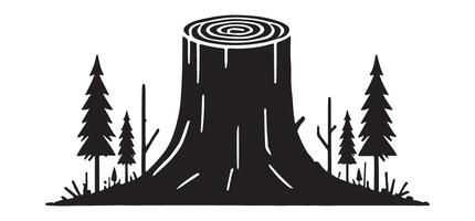 Tree Stump in Forest Silhouette Art vector
