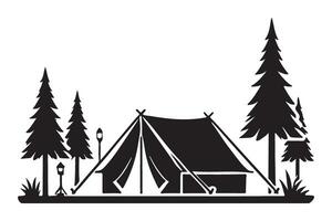 Tranquil Camping Silhouette in a Pine Forest vector