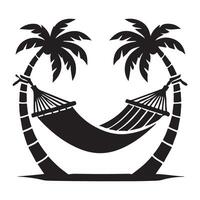 Silhouette Illustration of Hammock Between Palm Trees vector