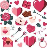 A seamless heart and rose pattern for Valentine's Day design, Romantic Valentine's Day Dessert Icons in Heart Shape vector