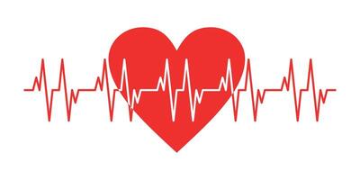 Heart rate line icon with red heart background vector