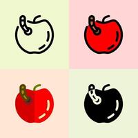 Design Illustration graphic of apple and worm set icon with line style. Suitable for UI, mobile design, web design, etc vector