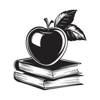 Black and white Apple Resting on a Stack of Books Image Illustration with White Background vector