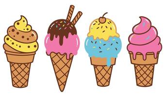 Unique kawaii ice cream cone collection art vector