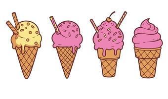 Whimsical pastel ice cream cone design set vector