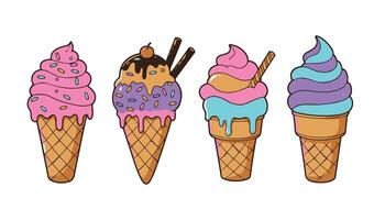 Multicolored illustrated ice cream cone collection vector